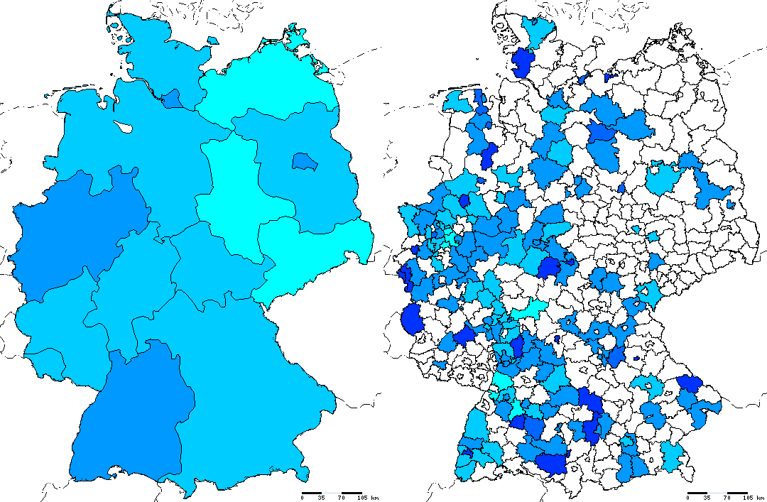 Annual incidence for 2002, Federal states und counties
