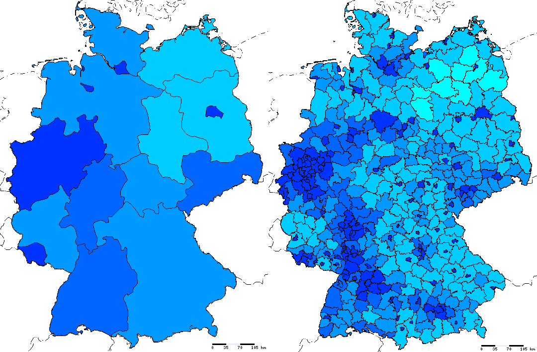 Population density on basis of federal states and counties respectiveley